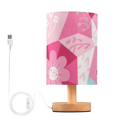 Lámpara USB rosa con flores geométricas para mesa miniatura 1