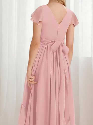 Junior Bridesmaid Dresses Chiffon Flower Girl Dress Pleated Girls Bridesmaid Dress Short Sleeves2