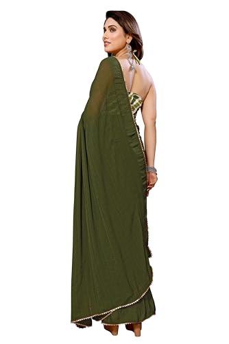 MOHIT CREATIONS Women's Party Wear Georgette Printed Border Ready To Wear Saree With Unstiched Blouse Piece