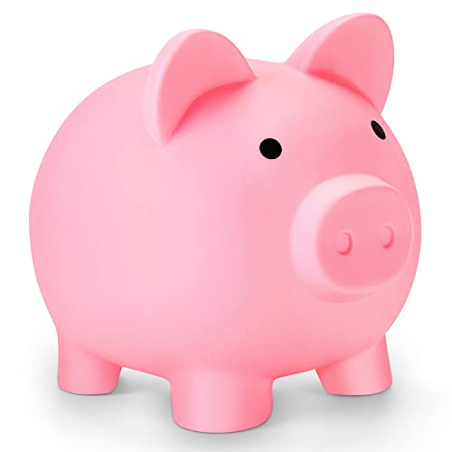 Adsoner Piggy Bank, Plastic Money Savings Box, Cash Collection Coin Bank for Kids Child Toy Gift (Pink, X-Large)