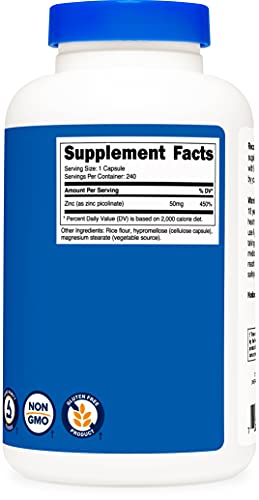 Nutricost Zinc Picolinate 50mg, 240 Vegetarian Capsules - Gluten Free and Non-GMO (240 Caps) - Image 7