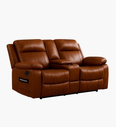 Image of LEZINO Faux-Leather Recliner Chair for Home, Brown (Two Seater Recliner with Console Box, Tan Brown)