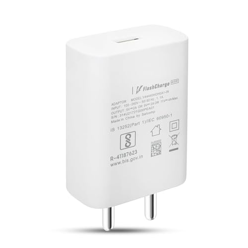 Image of 44W Original USB Type C Flash Charging Adaptor Compatible with Vivo V23 /V25 /V25E /V25 Pro /V27 Pro /V27 /V27E /Y200 /Y200E /T2X /T2 Pro /V29|Iqoo Z6 Lite /Z6 /Z7S /Z9X /Z9 5G /Z6X,44Watt, iQOO Devices, White