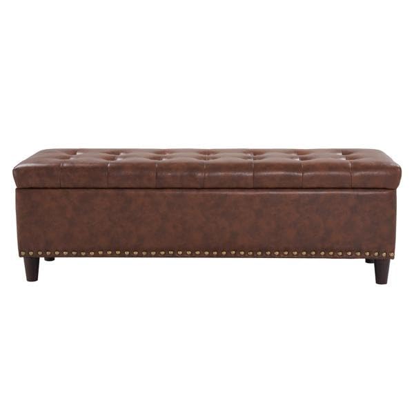 LEGACY OF COMFORT Adhirn Storage Bench 2 Seater Sofa Lounger Ottoman with Storage Bench Ottoman Bench for Living Room Bedroom Entryways (Brown Leather)-image-2