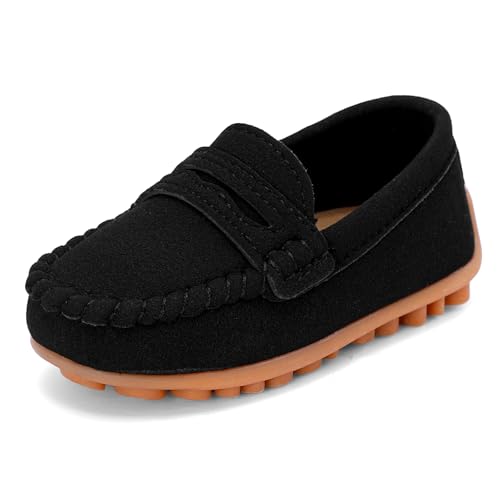 LACOFIA Mocassins Bébé Garçon Chaussures Premiers Pas Semelle Caoutchouc Antidérapant Chaussons Bébé Noir 19/20