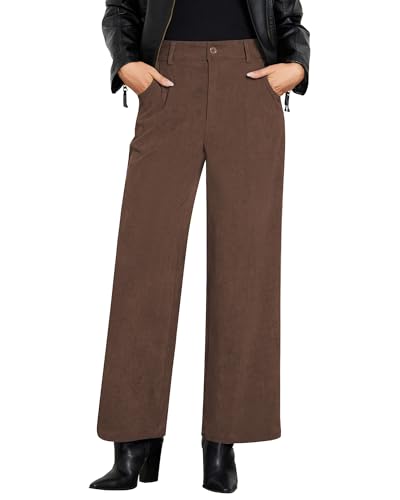 GRAPENT High Waisted Trousers Women Women Pants Casual Work Women's Elastic Waist Pants for Dressy Casual Brown Corduroy Brown Size Medium US 8 to 10