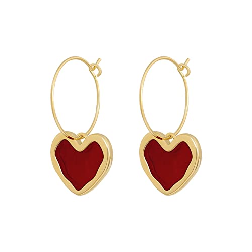 Earrings Trend Red Love Heart Dangle Drop Earrings For Women Gold Simple Ear Jewelry Vintage Fashion Hoop Punk Goth Boho Dangle Earrings (Metal Color : Red) (B Red) #TOP3