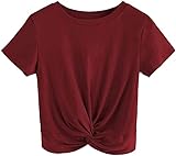 Minetom Damen Crop Top Sommer Kurzarm Rundhals T-Shirt mit Twist Sexy Oberteile Basic Casual Kurz Tops Bluse Teenager Mädchen Frauen Elegant Bauchfrei Sweatshirt A Weinrot XS