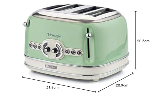 Ariete 0156/04 Retro Style 4 Slice Toaster with 2 Slice Control, 6 Browning Levels and Removable Crumb Tray, Cool Touch Sides, Non-Slip Feet, Vintage Design, Green - Image 3