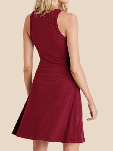 Image of Wenrine Womens Summer Casual Tank Dress Ribbed Knit Sleeveless Crewneck A Line Mini Dresses