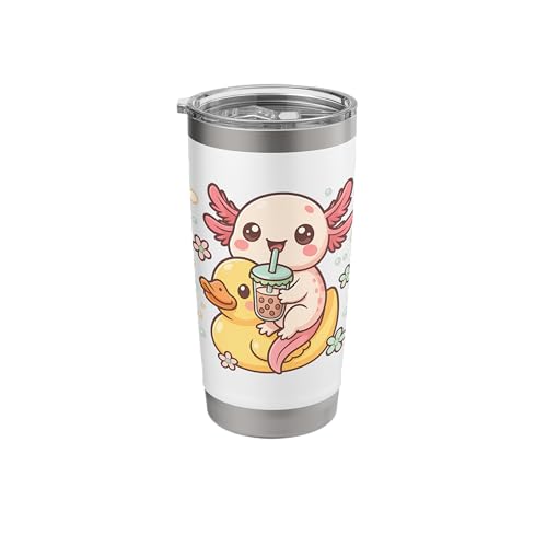 Cute Axolotl Drinking Boba Kawaii Duck Lover Stainless Steel Insulated Tumbler