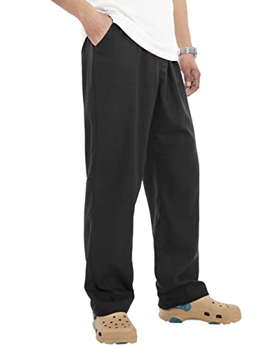 Bonnorth Men's Beach Wide Leg Athletic Pants For Men Black Linen Plus Size Yoga Pants For Men Boho Baggy Painters Pants With Pockets Black Xl #TOP1