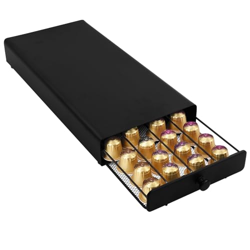 Volumoon Porte-capsules de café compatible avec 40 Nespresso, boîte à tiroirs pour ranger Nespresso, tiroir à capsules en métal, distributeur de capsules...