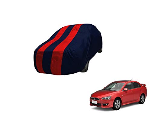 Image of Auto Hub Car Cover Compatible with Mitsubishi Lancer with Mirror Pocket,Triple Stitched, Weather Proof, Lancer Car Cover- Navy-Red