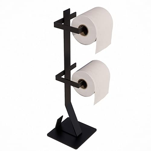 Porta Papel Higiênico De Chão Para Lavabos Preto Fosco Duplo