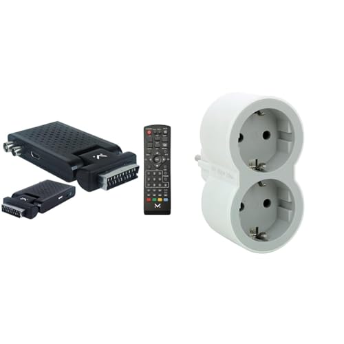 Majestic DEC 663N - Mini DECODIFICADOR Digital TERRESTRE DVB-T/T2 HD, SCART/HDMI, Entrada USB 2.0 DE & Legrand 694516, Adaptadores 2P+T, 2 Tomas de enchufes/Corriente Frontales, Ladron de enchufes.