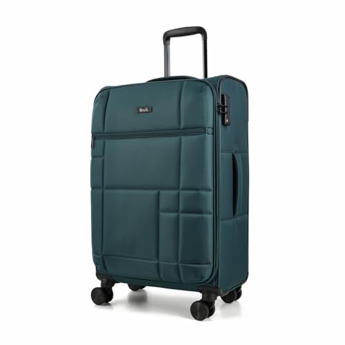 Rock Tokyo Medium Soft Shell Suitcase in Green - Lightweight & Streamlined Design, 360 Swivel-Wheels & TSA Combination Lock - 68x42x29cm 61L Capacity