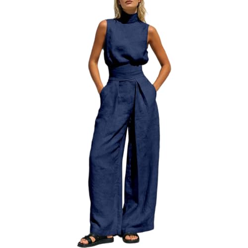 Combinaison d'été 2 pièces en lin pour femme : ensemble pantalon large chic