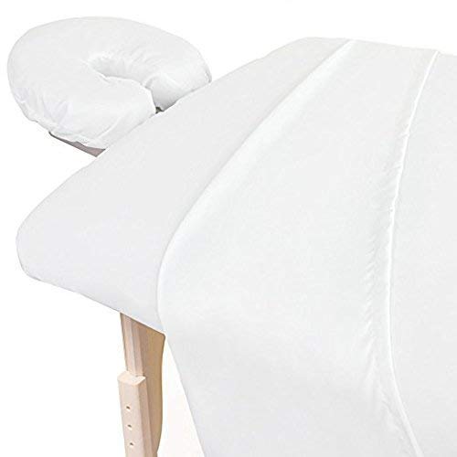 600 Thread Count Pure Organic Cotton Massage Table Spa 3-PCs Sheet Set (Fitted Sheet & Face Rest Cover) White Solid