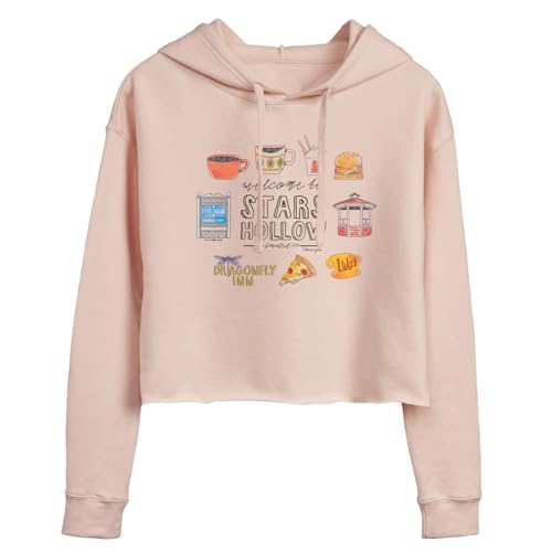 HYBRID APPAREL Gilmore Girls - Stars Hollow Grid - Juniors Cropped Long Sleeve Fleece Hoodie - Size Medium Blush