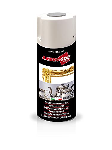 Ambro-Sol V400MET3 Smalto Effetto Metalli Preziosi, per Interni che Impreziosisce e Rende Brillanti Superfici e Oggetti, Bomboletta Spray in Banda Stagnata Riciclabile 400 ml, Specchiante Argento