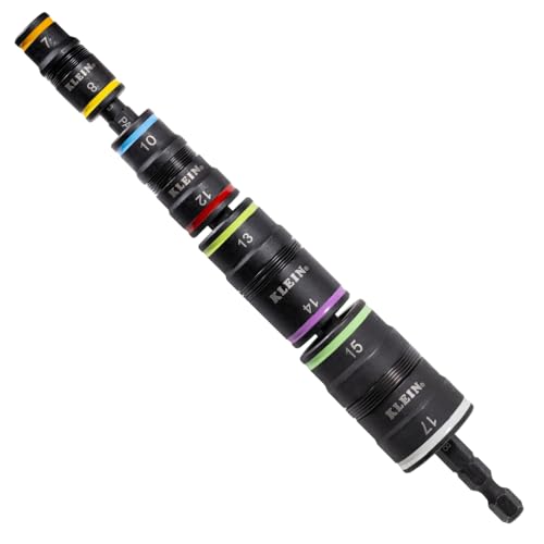 Klein Tools 32934M Impact Driver 8-in-1 Metric Socket Set 4 Flip Sockets 7, 8, 10, 12, 13, 14, 15, 17mm Nut Driver Sizes Impact Rated 6-1/2 Inch Shaft