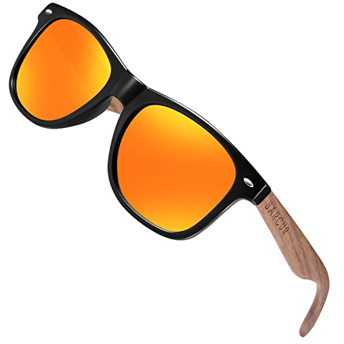 Wood Sunglasses for Men Women Polarized, uv Protection Black Walnut/Zebra Wooden Arms Frame Shades with Case