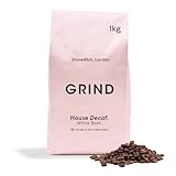 Grind Decaf House Blend Specialty Coffee Beans – 1kg Bag – Natural Decaffeination Process – Medium Roast – Suitable for All Coffee Machines – 100% Arabica – Barista Quality – Freshly Roasted in UK