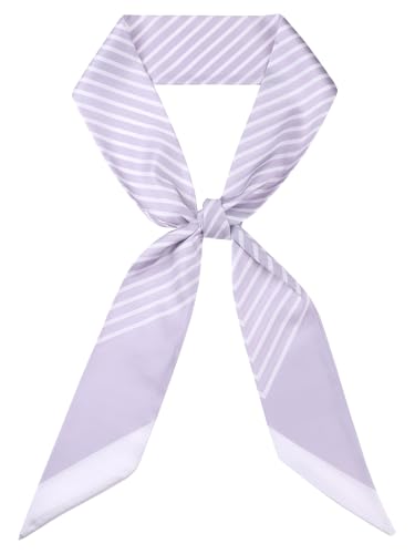 Women Striped Print Skinny Long Scarves, Satin Silky Neck Scarf Neckerchief Ribbon Headband
