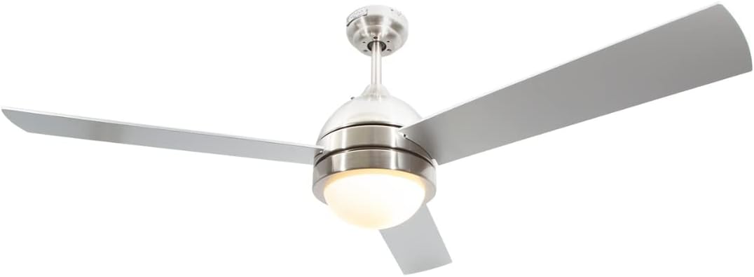LAMPARAYA, Ceiling Fan 52", Satin Nickel Finish, 3 Blades, 1 Light E27 60W