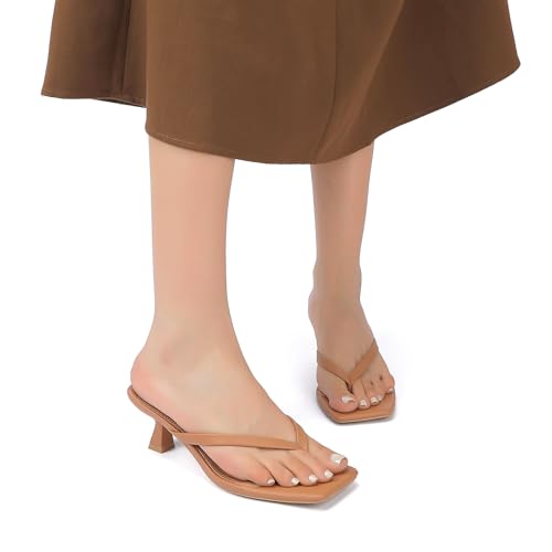 Image of Goderci Kitten Flip Flop Thong Low Heels for Women Square Open Toe Slip On Heeled Sandals