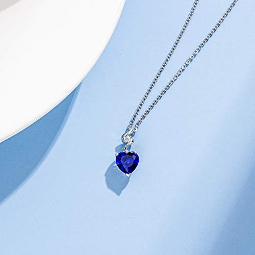 Agvana Necklaces For Women 14K Solid White Gold Diamond Sapphire Heart Pendant Necklace With Sterling Silver Chain September Birthstone Jewelry For Women Anniversary Birthday Gifts For Women Mom Wife #TOP3
