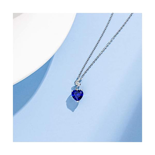 AGVANA 14K Solid White Gold Diamond Gemstone Pendant with Sterling Silver Chain 8mm Heart Birthstone Necklace Fine Jewelry Anniversary Birthday Gifts for Women Mom Wife - Image 5