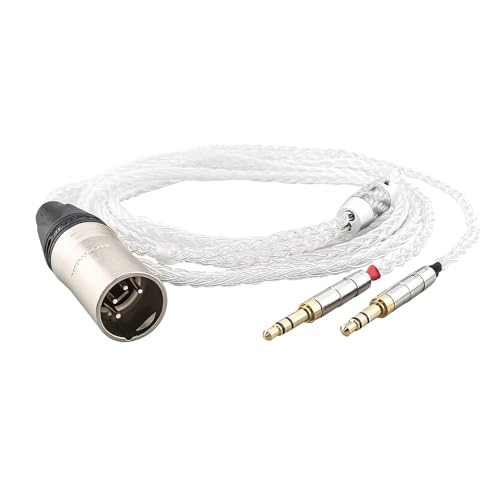 Tirstrup 4-Pin XLR Balanced Male Cable 1.5m Pure Silver Headphone Cables for Hifiman Ananda, Denon AH-D600, AH-D7200, AH-D7100 and Other Audio Player (4 Pin XLR to Dual 3.5mm Male Version)