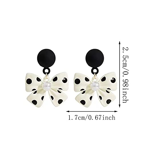 MIGUO STORE Retro Simple Temperament Bow Polka Dot Earrings Fashionable Cute Black and White Polka Dot Drop Dangle Earrings For Women Jewelry Gifts2