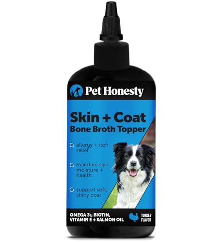 Image of Pet Honesty Dog Skin and Coat Supplement with Salmon Oil for Dogs - Allergy Itch Relief + Skin & Coat Health, Dog Food Topper Bone Broth with Salmon Oil, Collagen, Biotin + Vitamin E (12 oz)