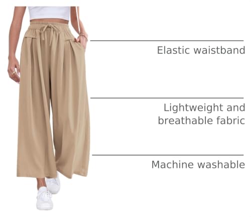 Image of ZJCT Wide Leg Palazzo Pants for Women Summer Beach Pants Flowy Loose Casual Lounge Pajama Yoga Pants with Pockets