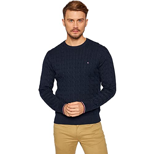 Tommy Hilfiger - Pull en Maille torsadée (as4, Alpha, l, Regular, Regular, Nightfall Indigo, L)