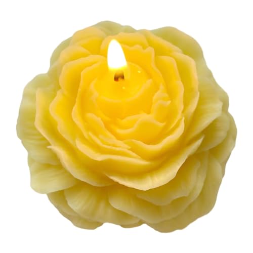 Yellow Peony Flower Shape Candles for Women - Aromatic Pastel Aesthetic Candle with Chamomile Fragrance - Christmas Gift for Friends Colleagues and Classmates (3 inch)