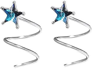FarryDream 925 Sterling Silver Blue Crystal Star Earrings for Women Fashion Helix Earrings Wrap