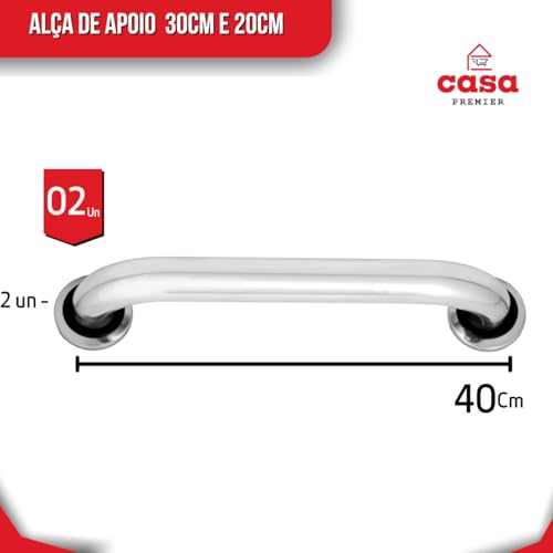 PREMINOX Kit 2 Barras de Apoio 40cm Suporte Deficiente Idoso Banheiro