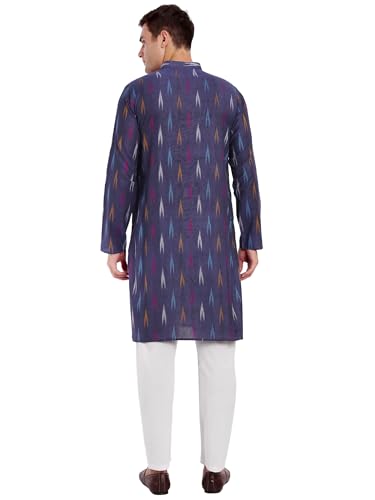 Image of SKAVIJ Men's Pure Cotton Printed Kurta Pajama Set Ikat Design Casual Ethnic Dress
