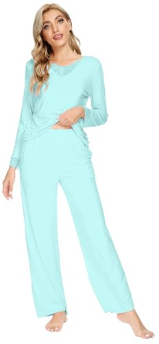 WiWi Viscose from Bamboo Pajamas Sets for Women Long Sleeve Sleepwear Soft V Neck Top with Pants Plus Size Pjs S-4X3