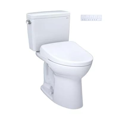 TOTO Drake WASHLET+ Two-Piece Elongated 1.28 GPF Universal Height TORNADO FLUSH Toilet with S7A Contemporary Bidet Seat, 10 Inch Rough-In, Cotton White - MW7764736CEFG.10#01