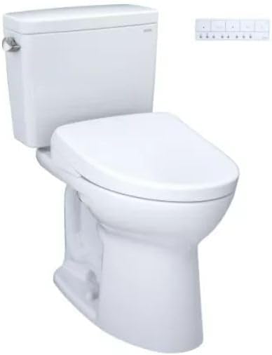 TOTO® Drake® WASHLET®+ Two-Piece Elongated 1.28 GPF Universal Height TORNADO FLUSH® Toilet with S7A Contemporary Bidet Seat, 10 Inch Rough-In, Cotton White - MW7764736CEFG.10#01