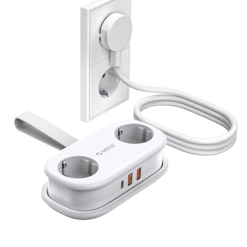 Regleta ORICO con USB C PD 20W, 2 Tomas de Corriente de Viaje y 3 Puertos de Carga USB (1 USB C) Compatible con Teléfono, con Cable de 1,5m para Home Office en el Barco (AP3 Negro)