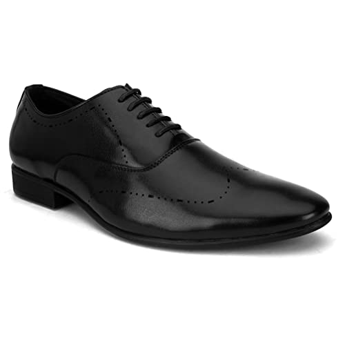 Image of San Frissco mens Ak 1033 San Frissco Men's Formal Shoes Textured Solid Lace Up Oxfords Office Wear Footwear Soft Cushioned Footbed with TPR Sole Lightweight, Flexible, Durable and Stylish for Wedding and Parties - 8 (Black)