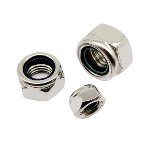 M2 M2.5 M3 M3.5 M4 M5 M6 M8 M10 M12 304 Stainless Steel Black Hex Nylon Insert Lock Nut Hexagon Self-Locking Locknut(304 Stainless Steel,20pcs M10)