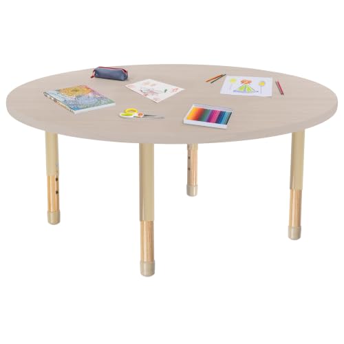 Image of Factory Direct Partners 48 inch x 48 inch Round Kids Classroom Table with Adjustable Chunky Wood Legs