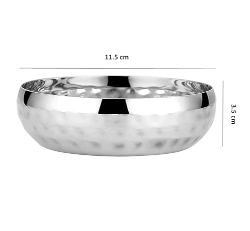 Image of Stainless Steel Serving Bowls Set with Hammered Finish, Traditional Katori for Curry, Dal, Soup, Dessert, 6 Pieces (175ml, Hammered Finish)